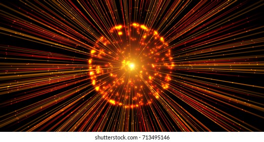 Vector abstract. Burst lines with lights.