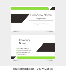 Vector abstract business card background design. Modern business name card layout design for print. Green background vector template