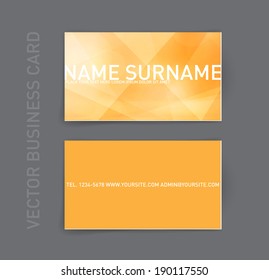 Vector abstract business card design template. Trendy glowing yellow polygonal geometric background.