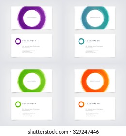 Vector abstract business card design templates collection with hand painted circle logo