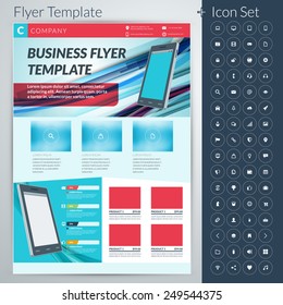 Vector abstract business flyer or poster template with icon set