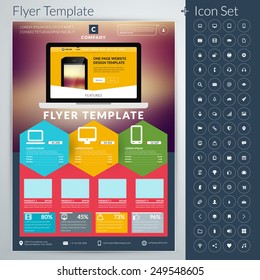 Vector abstract business flyer or poster template with icon set
