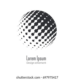 Vector abstract business logo halftone design element. Black dotted sphere logotype