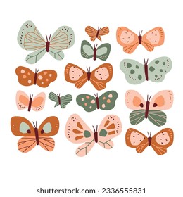 Vector abstract butterfly illustration. Funny collage butterfly collection. Summer insect print for t-shirt. Isolated butterfly print design.