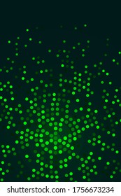 Vector abstract card background, circle of green dots on dark blank space. Conceptual backdrop, business or invitation card template