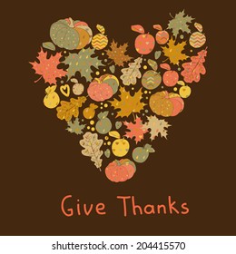 Vector abstract card. Give thanks card. Thanksgiving card.