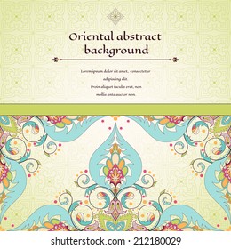 Vector abstract card. Oriental floral pattern. Simple delicate ornament. Place for your text. 