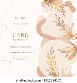 Vector abstract card template with hand drawn geometric shapes and plants isolated on white background. Trendy illustrations in pastel colors for social media, print, invitation, card, banner