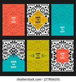Vector abstract card templates for design save the date cards, invitations, cover with tribal, ethnic, geometric elements