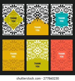 Vector abstract card templates for design thank you cards, invitations, cover with tribal, ethnic, geometric elements