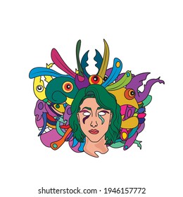 Vector abstract cartoon doodle and head colorful illustration.