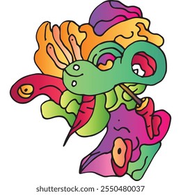 Vector abstracto de dibujos animados doodle cráneo, botánico, naturaleza, y cabeza ilustración colorida. Tatuaje tribal abstracto líquido y fluido, pegatina, Anuncio y fondo de Fondo de pantalla. Ilustración vectorial