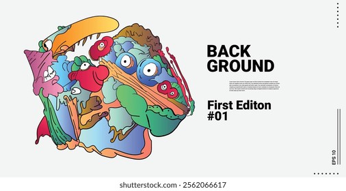 Vector abstract cartoon monster face, beak, fang, bird doodle design,and head colorful illustration.Banner and wallpaper background. landing page illustration