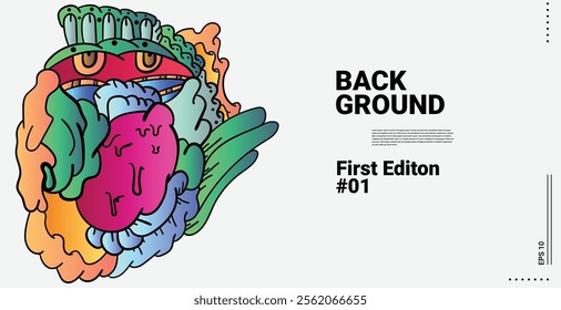 Vector abstract cartoon monster face, beak, fang, bird doodle design,and head colorful illustration.Banner and wallpaper background. landing page illustration