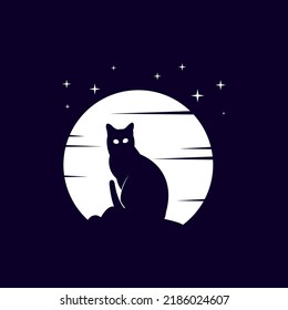 vector abstract cat   moon night logo