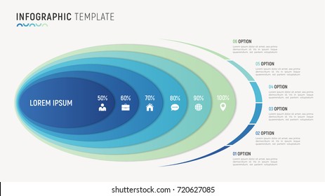 Vector abstract chart infographic template for data visualization. 6 options, steps, parts.