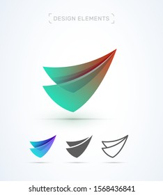 Vector abstract check mark logo, letter v design template. Material, origami paper, flat, 3d and line art style collection