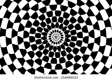 Vector abstract checkered background. Simple illustration with optical illusion, op art.