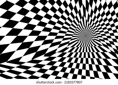 Vector abstract checkered background. Simple illustration with optical illusion, op art.