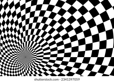 Vector abstract checkered background. Simple illustration with optical illusion, op art.