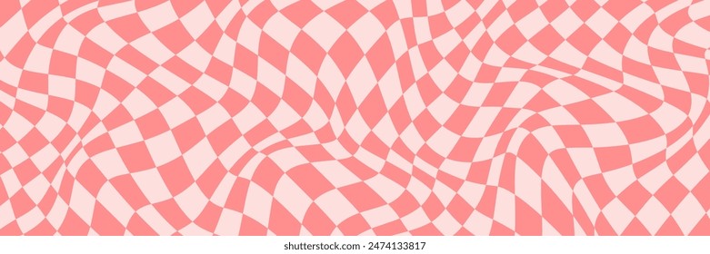 Vector abstract checkered background. Simple backdrop with optical illusion, op art. Long horizontal banner.