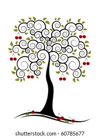 vector abstract cherry tree on white background