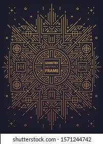Vector abstract chinese geometric frame, golden background, luxury border. 