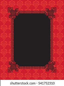 Vector abstract Chinese New Year 2023 graphic element red background with oriental ornament black frame. Asian traditional decoration For Chinese Holiday greeting card festival carnival Japanese Korea