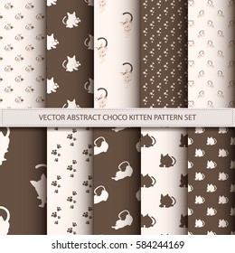 Vector abstract choco kitten pattern set, inclusive of pattern swatch inside