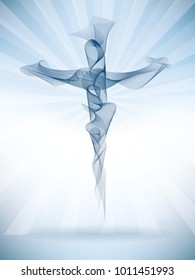 Vector abstract christian cross with bright rays. Blend effect vectors