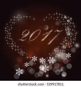 Vector Abstract Christmas Background with heart and snowflakes.