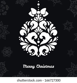 Vector abstract Christmas ball on black background with snowflakes. Vector illustration.