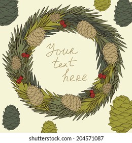Vector abstract Christmas card template. Vector christmas wreath.