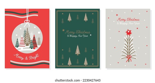 Carteles de tarjetas de felicitación de Navidad abstractas de vectores