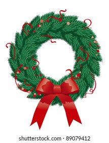 Vector abstract christmas illustration of  wreath on white background