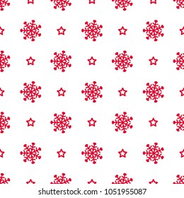 vector abstract christmas pattern with snowflakes and stars, red and white color