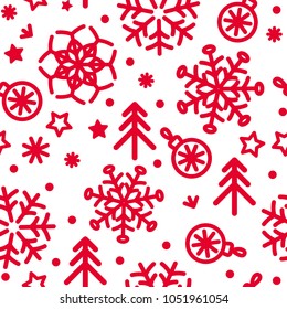 vector abstract christmas pattern with snowflakes, christmas trees and stars