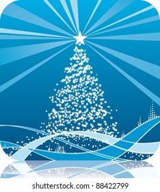 Vector Abstracto árbol de navidad con fondo de brillo azul