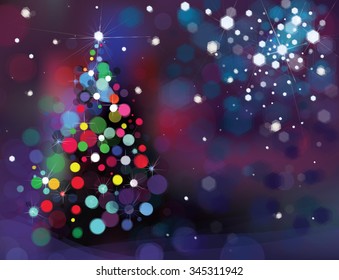 Vector abstract Christmas tree bokeh background.