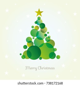Vector abstract christmas tree card made from green circles 
