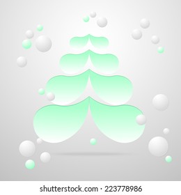 Vector abstract Christmas tree from green drops. Greeting, invitation card. Simple decorative New Year illustration for print, web.