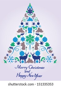 vector abstract Christmas tree made of Christmas elements