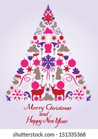 vector abstract Christmas tree made of holiday elements