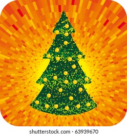 Árbol de navidad abstracto vectorial con fondo de brillo naranja