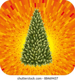 Vector abstract christmas tree with orange shine background