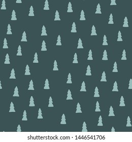 Vector abstract christmas tree seamless pattern. Hand drawn fir symbol isolated on dark green background Design holiday repeat tile for textile, texture, card, sale, paper, banner