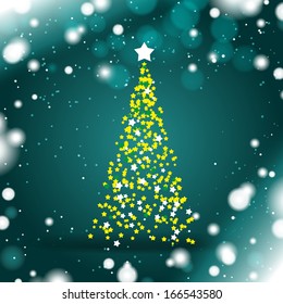 Vector abstract Christmas tree with snowflakes and shine background