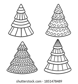 Vector abstract Christmas trees, coloring page for kids and adults