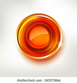 Vector abstract circle badge. Hot gold award illustration. Empty design element with lights and realistic shadow.