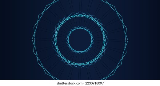 Vector abstract circle frame with wavy rounded lines pattern flowing in blue green colors isolated on black background for concept of music, technology, ai